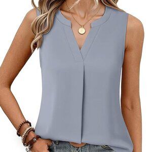 Timeson Grey Chiffon V-Neck Sleeveless Blouse in Grey, XXL, Like New
